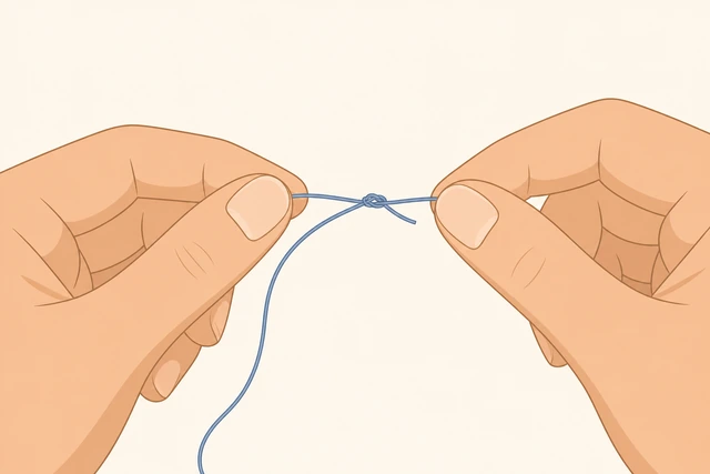 Illustration: tying a simple knot at the end of sewing thread