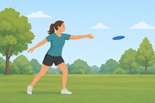 Illustration: upright step-through frisbee throw not leaning down