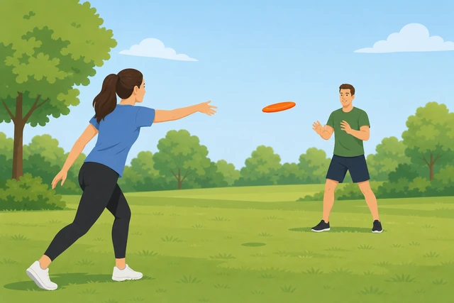 Illustration: aiming frisbee toward partner chest height target