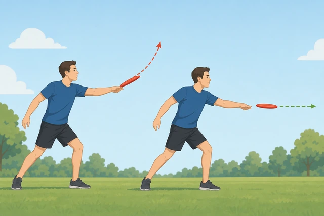Illustration: lowering frisbee nose angle to prevent stall