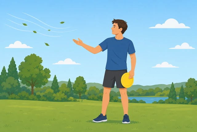 Illustration: checking wind before throwing a frisbee