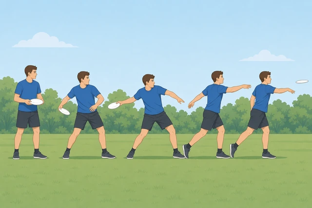 Illustration: slow walk-through rehearsal of flat frisbee release