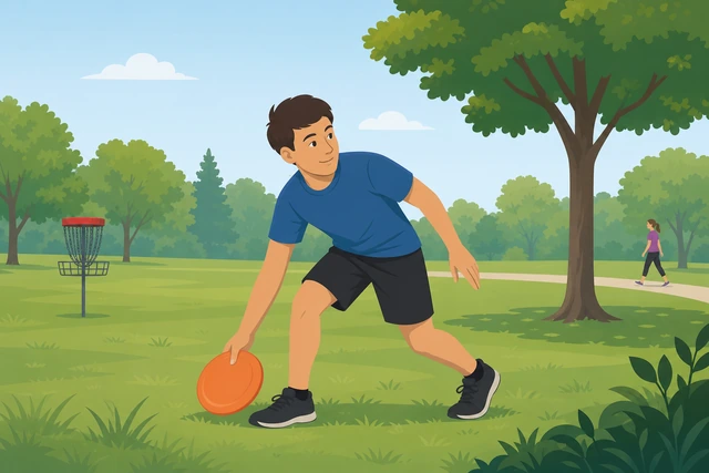 Illustration: safely retrieving a disc in a park watching for others