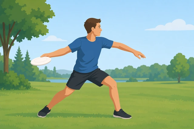 Illustration: sideways stance for backhand frisbee throw facing target