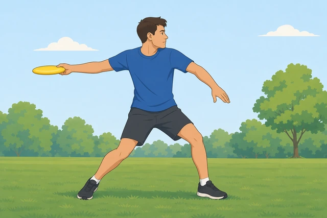 Illustration: reach-back across body with disc kept level for frisbee