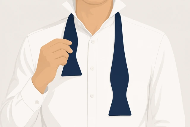 Illustration: bow tie draped with one end hanging clearly longer than the other