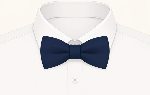 Illustration: collar folded down over a finished even bow tie for a final mirror check