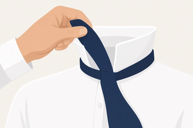 Illustration: pulling longer bow-tie end up through the neck loop