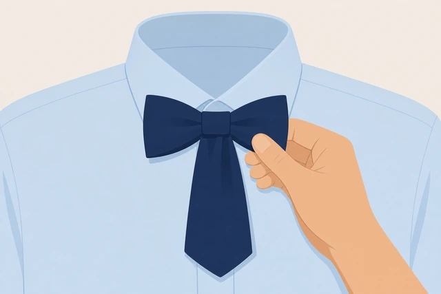 Illustration: draping the longer bow-tie end down over the center of the folded wing
