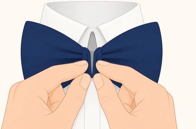 Illustration: pinching the bow center to open a vertical tunnel slot behind the wing