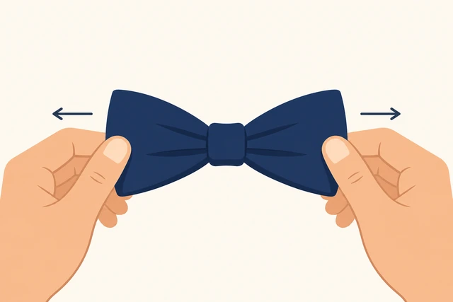 Illustration: pulling both bow-tie wings outward to tighten the center knot