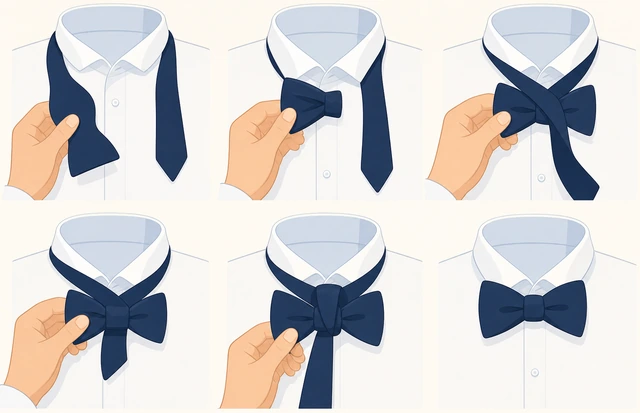 Illustration: retieing the bow tie through fold and tunnel steps