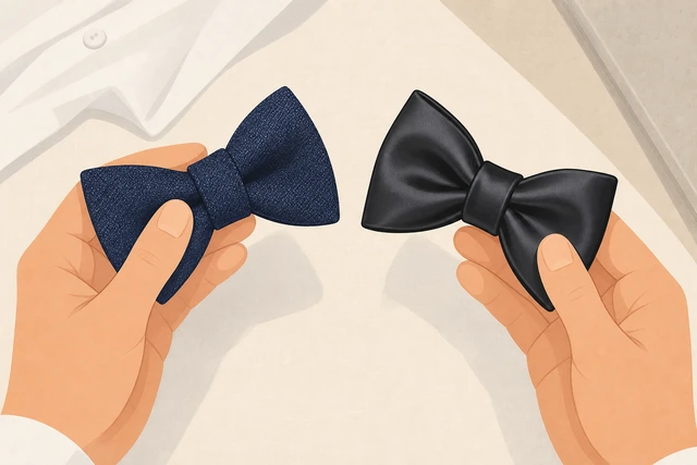 Illustration: choosing a textured fabric bow tie when silk will not hold