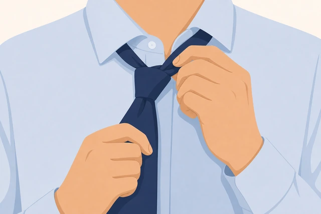 Illustration: loosening a crooked necktie knot slightly