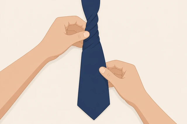 Illustration: untwisting necktie blades so seams face correctly