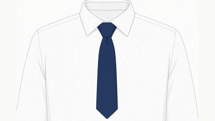 Illustration: finished four-in-hand necktie on a dress shirt