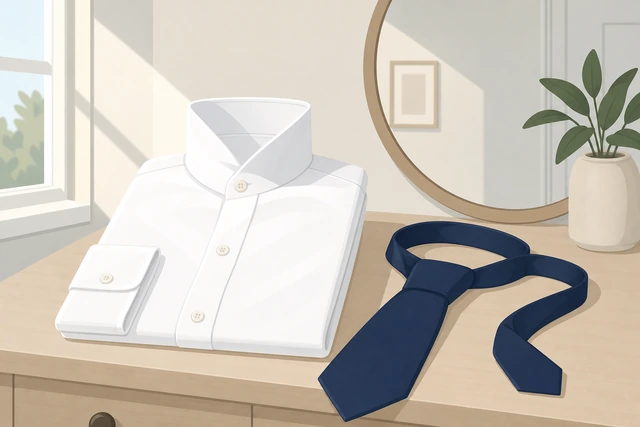 Illustration: dress shirt with collar up top button closed necktie and mirror ready