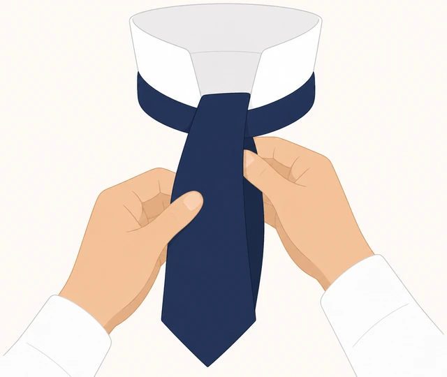 Illustration: bringing wide necktie end up through the neck loop