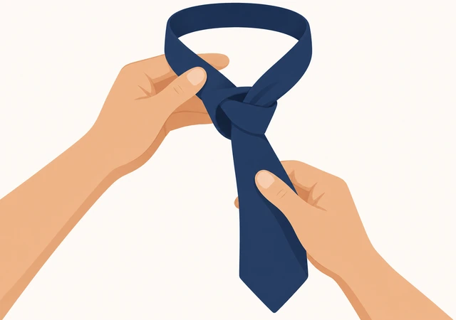 Illustration: passing wide necktie end down through the front knot loop
