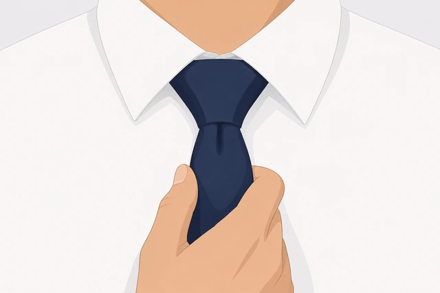Illustration: seating a tightened necktie knot at the collar