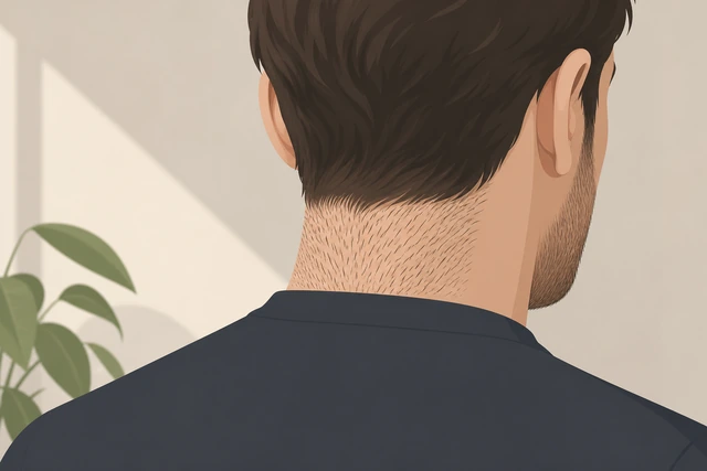 Illustration: allowing neck beard hair to grow out after a high neckline