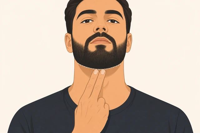 Illustration: reshaping beard neckline lower with two-finger guide