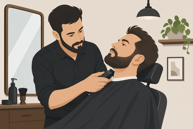 Illustration: visiting a barber for emergency beard neckline cleanup