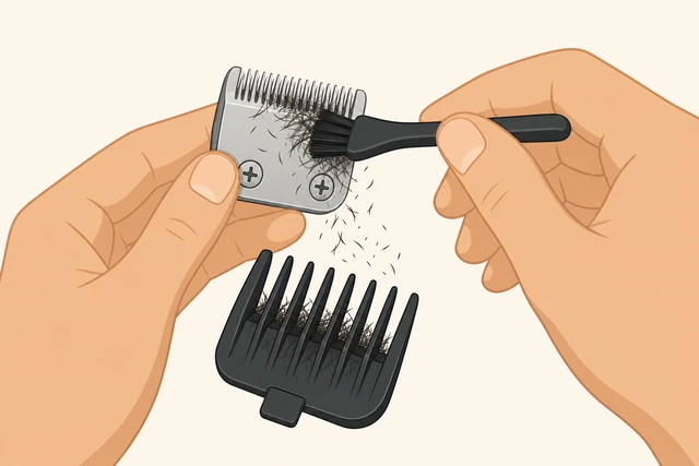 Illustration: cleaning packed hair from clipper blades and guard