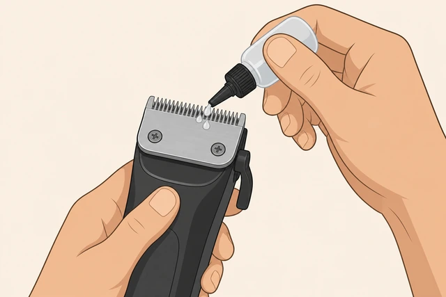 Illustration: oiling beard clipper blades lightly