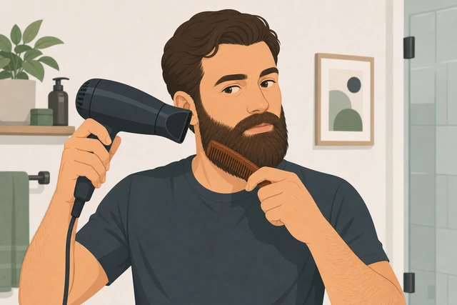Illustration: drying and combing beard before retrying clippers
