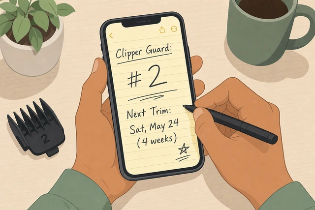 Illustration: noting clipper guard number and next beard trim reminder