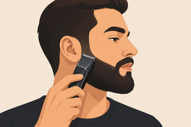 Illustration: defining a clean symmetric beard cheek line with clippers