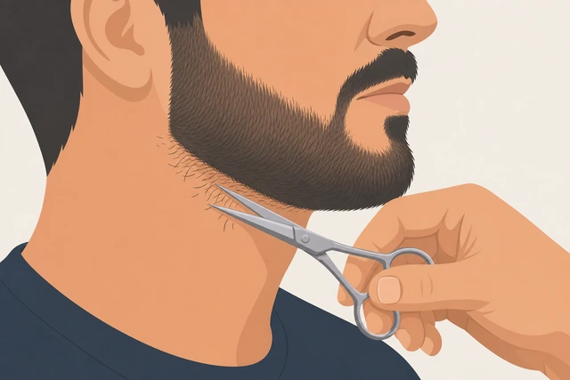 Illustration: scissor trimming stray beard hairs after clippering