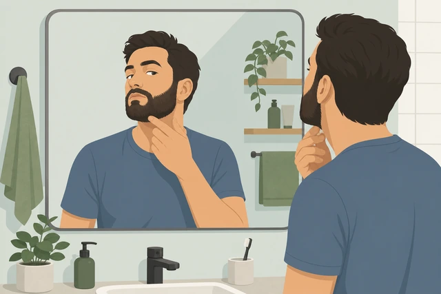 Illustration: checking beard symmetry in a mirror from both sides
