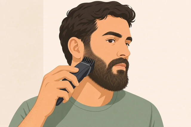 Illustration: using a longer guard to even the bulkier beard side