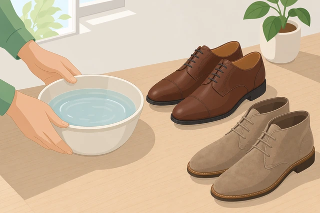 Illustration: setting aside soaking bowl for leather or suede sneakers
