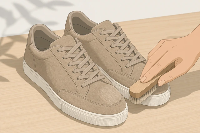 Illustration: dry-brushing suede sneakers with a suede brush