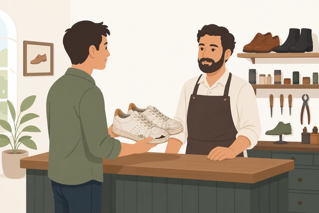 Illustration: taking damaged leather sneakers to a cobbler