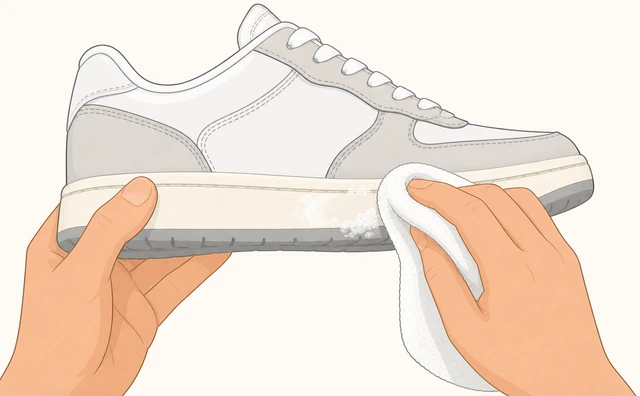 Illustration: wiping midsole clean after using cleaning paste