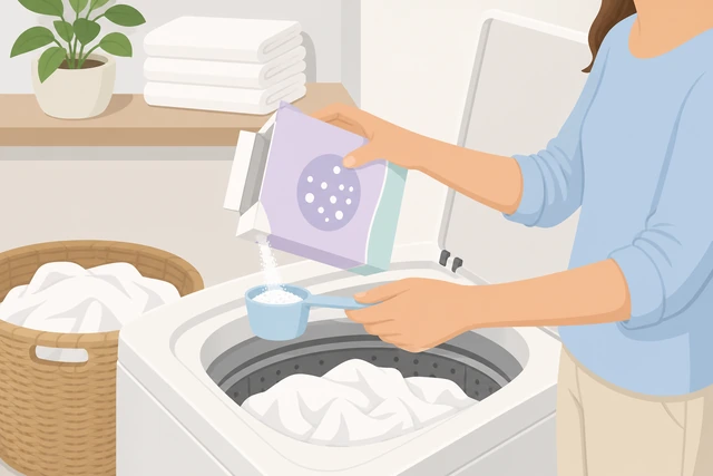 Illustration: oxygen bleach measured and added only to a confirmed all-bleach-safe white load