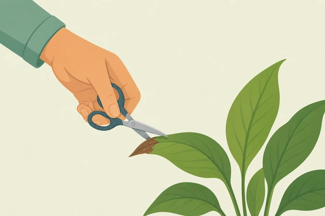 Illustration for Trim only the fully dead leaf tissue.