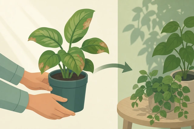 Illustration for Give a potted plant temporary shade while it recovers.