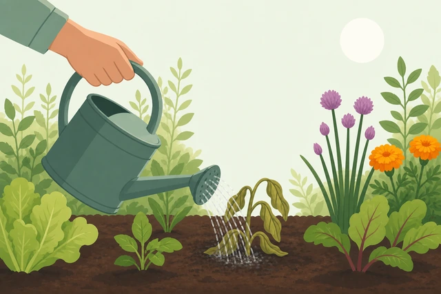 Illustration for If midday watering can't be avoided, keep it at soil level.