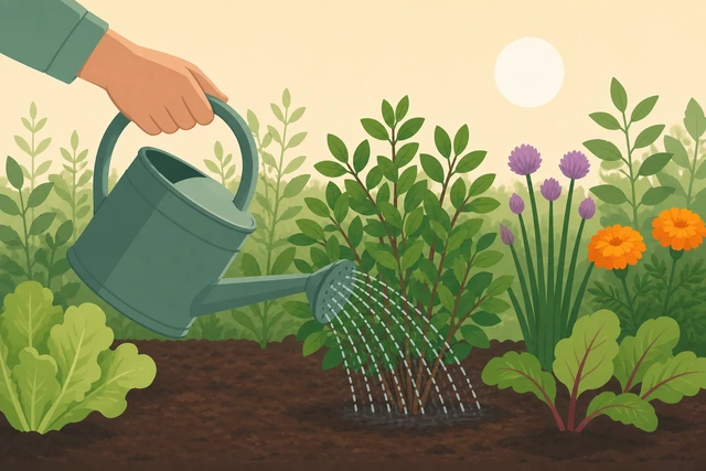 Illustration for Water at the soil level, not over the leaves.