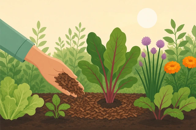 Illustration for Spread or refresh mulch around the base of plants.