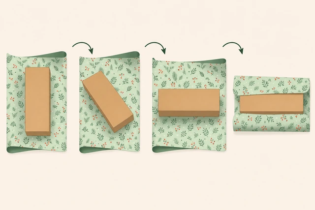 Illustration: rotating gift box on wrapping paper to use longer side