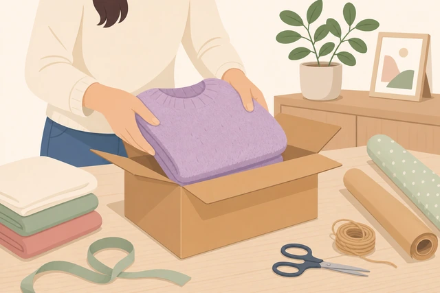 Illustration: placing a soft gift into a box before wrapping