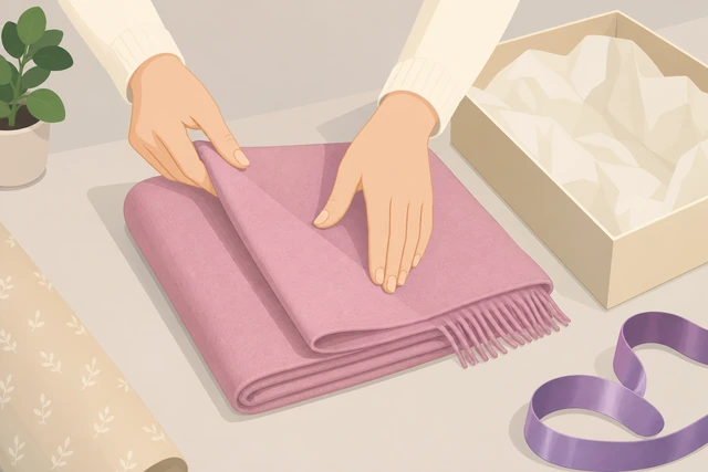 Illustration: neatly folding a soft fabric gift before packing