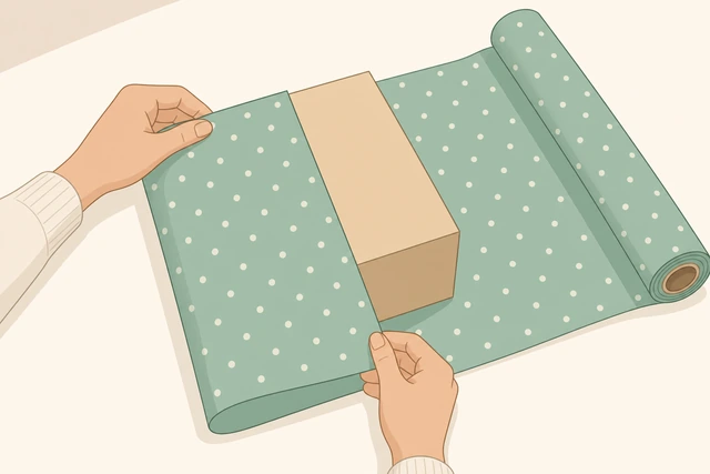 Illustration: measuring wrapping paper around a gift box for overlap