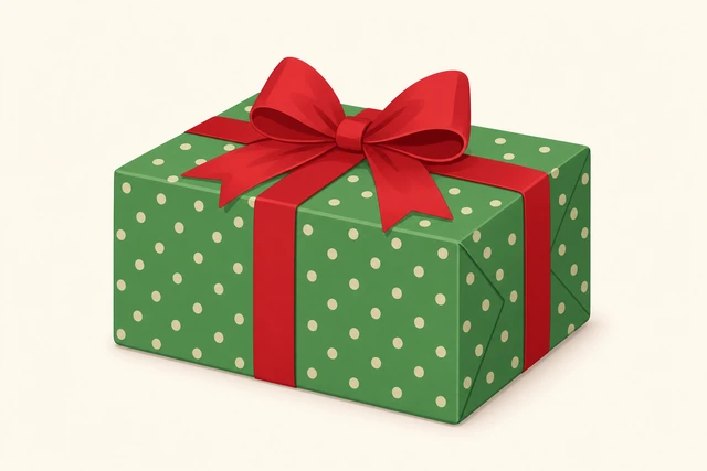 Illustration: finished wrapped gift checked from all sides